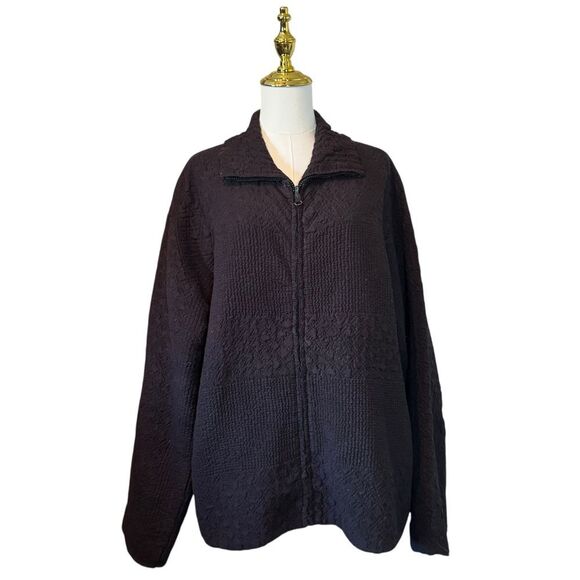 Jackets & Blazers - SilkLand Women's Black Textured Utility Jacket Pockets 1X